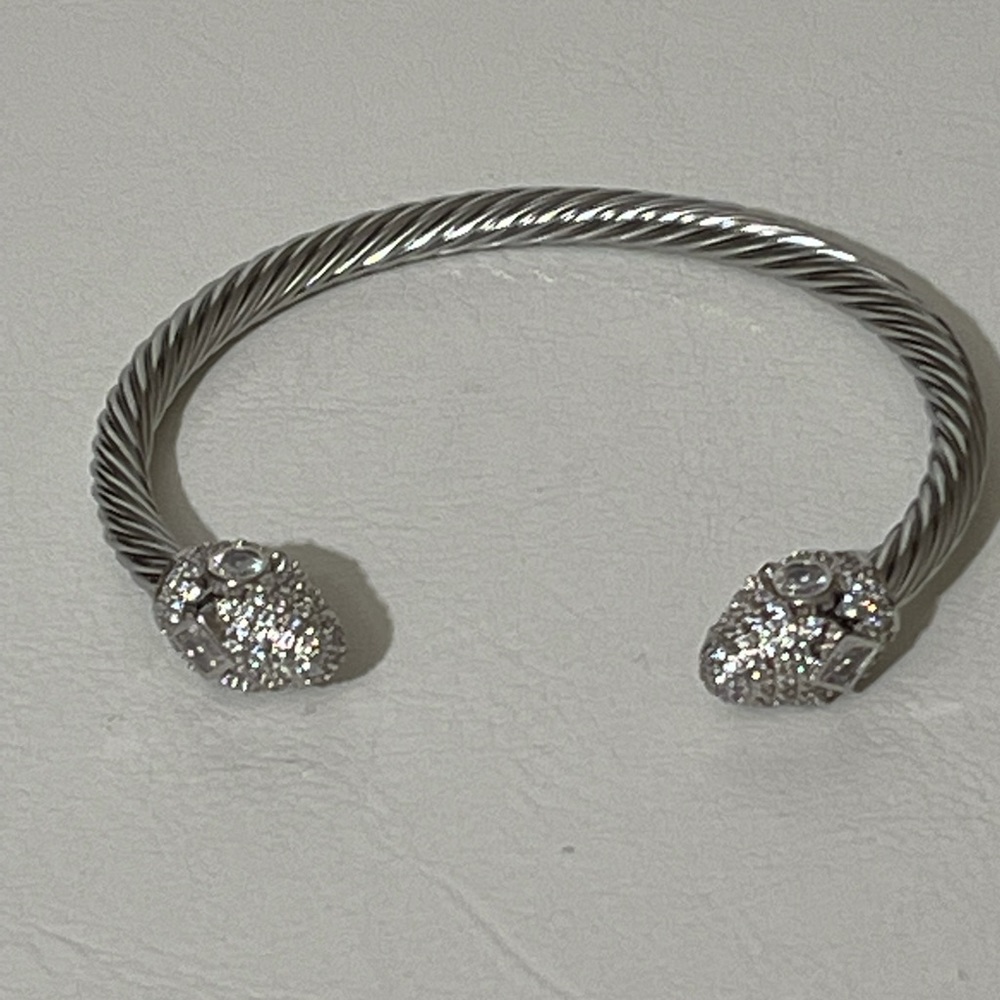 Luxury Twisted Cable Open Cuff Vintage Stackable Bangle Cubic Zirconia Diamond - Picture 3 of 7